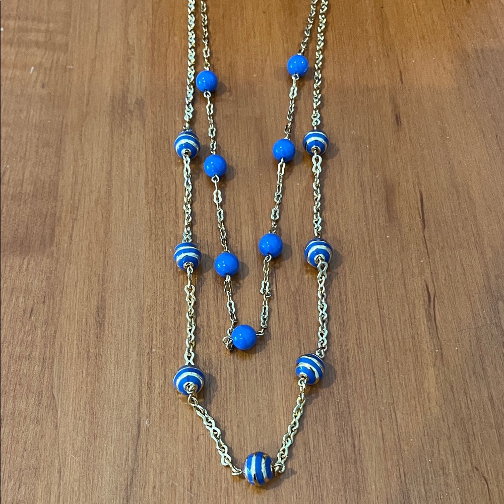 Talbots Gold-Tone Double Strand Necklace with Bright Blue Beads - Picture 3 of 3